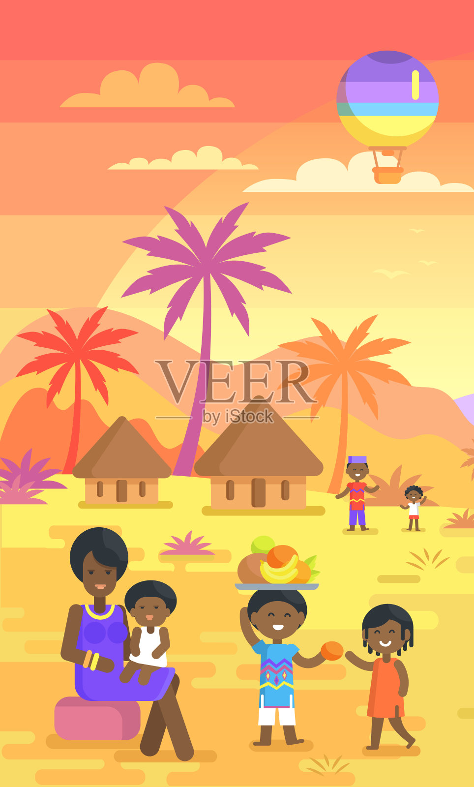 非洲家庭在院子里的户外活动时间插画图片素材