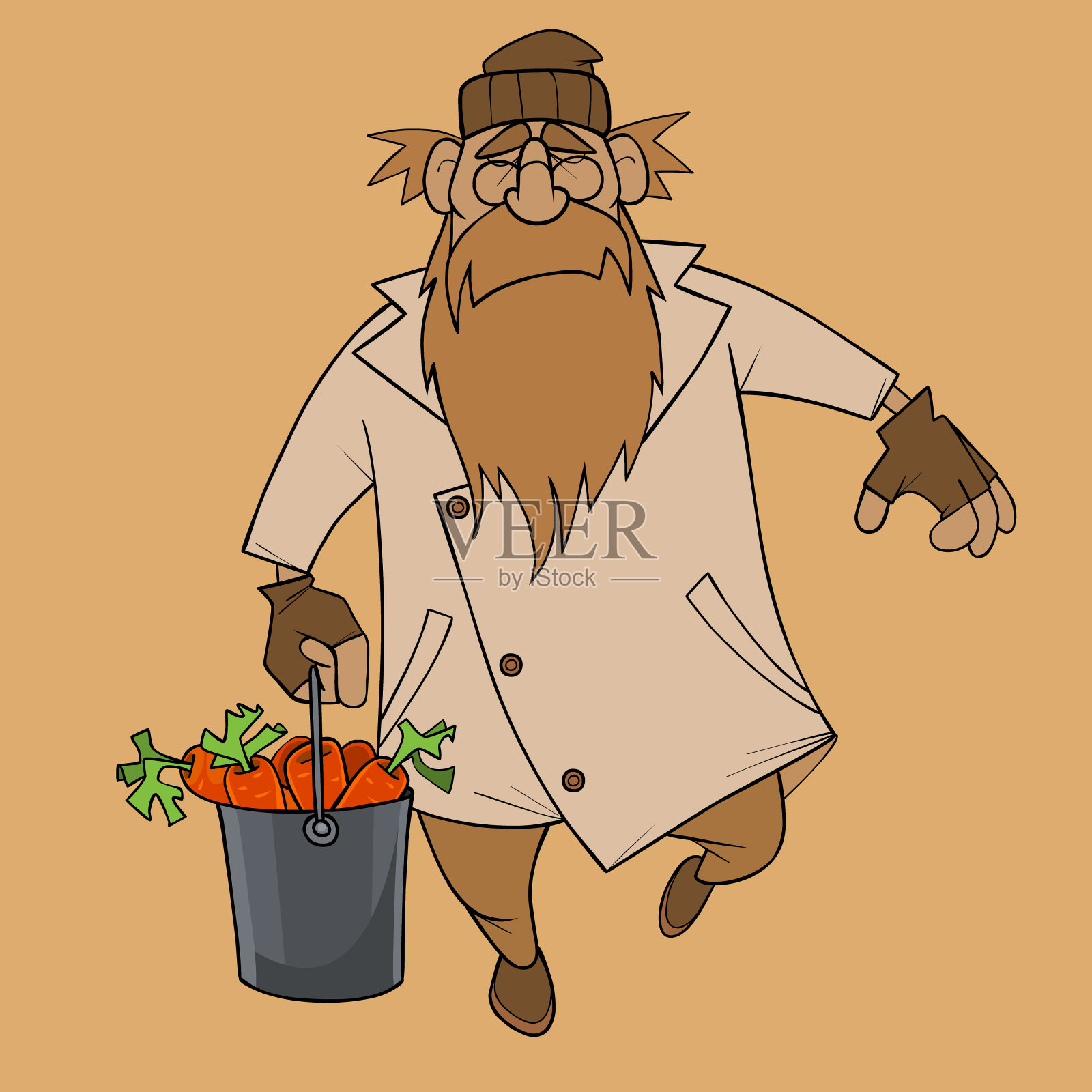 卡通胡子男人拿着一桶胡萝卜走过来设计元素图片