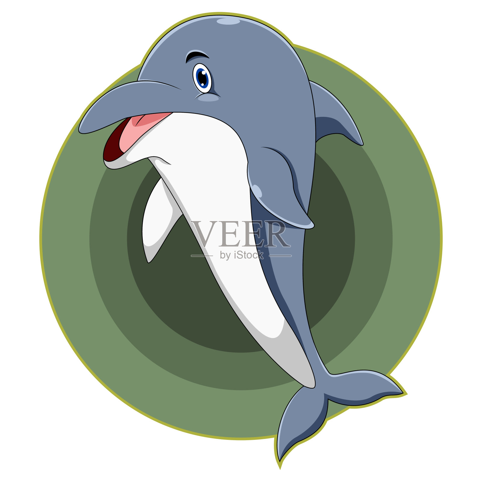 卡通海豚插图(卡通、海豚、卡通动物、动物、野生动物、自然、海洋、插图)儿童插图_北极熊素材库