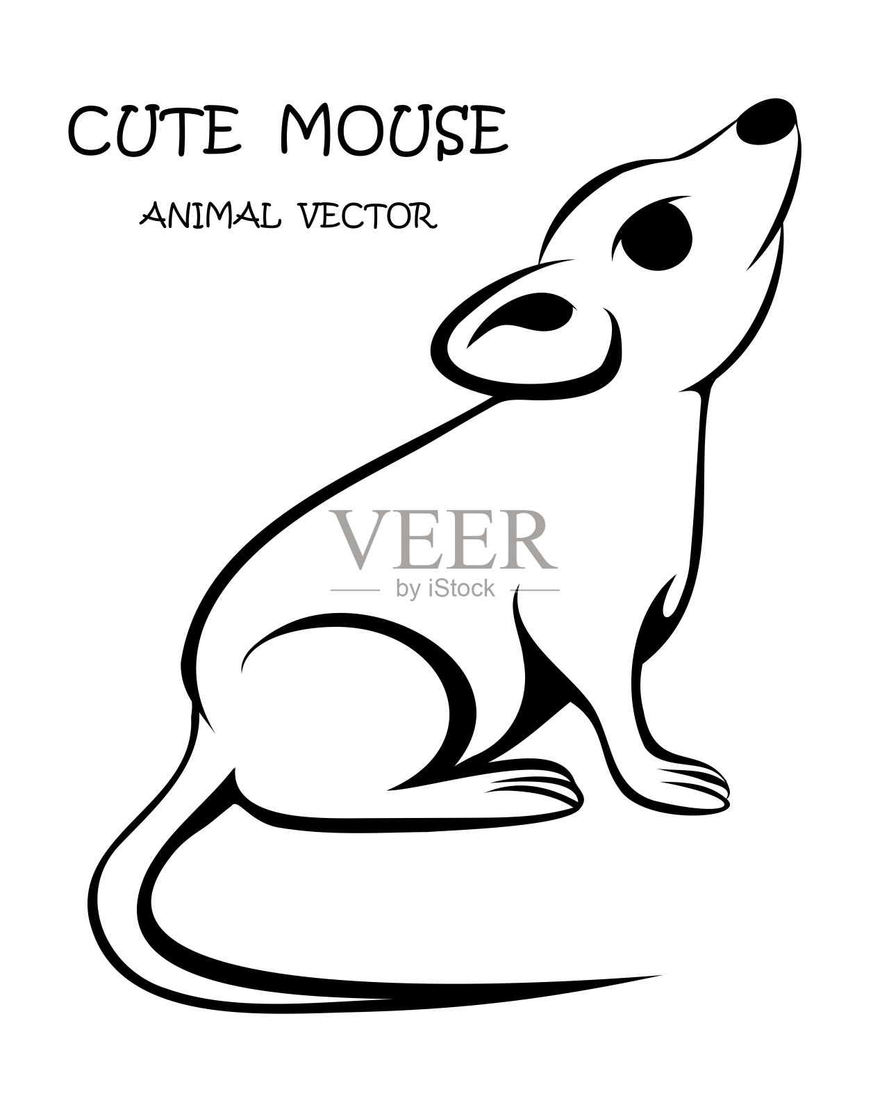 黑色矢量插图卡通上的白色背景的可爱的鼠标。插画图片素材