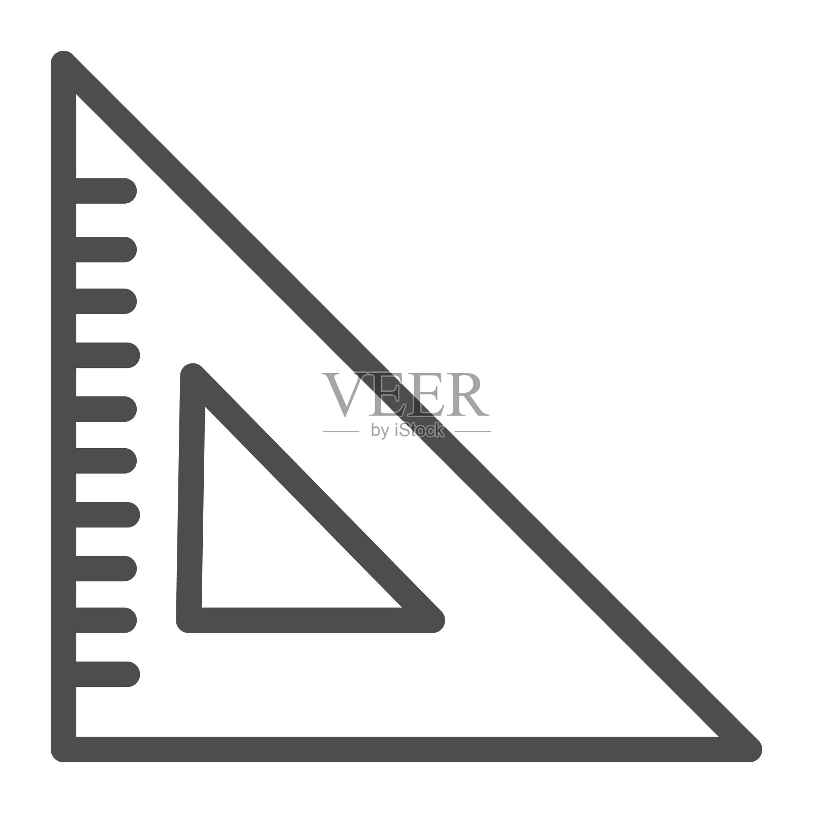 几何三角形标尺线图标，文具概念，角直尺矢量符号在白色背景，三角形标尺符号在轮廓风格的移动和web。矢量图形。图标素材