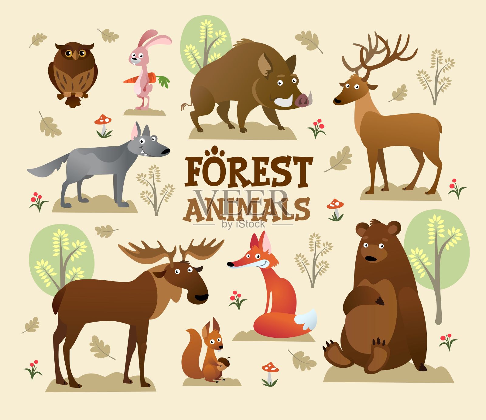 收集森林和野生动物装饰插画图片素材