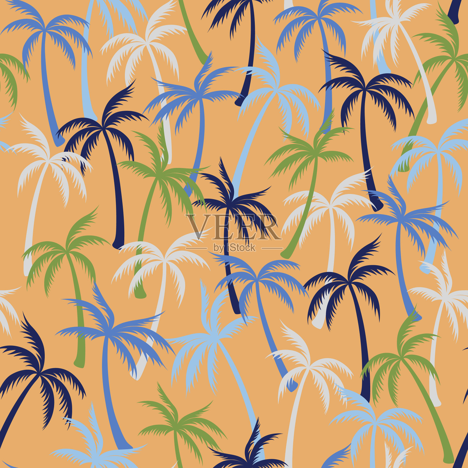 椰子树图案纺织品无缝热带森林背景。波西米亚向量样本重复模式。插画图片素材