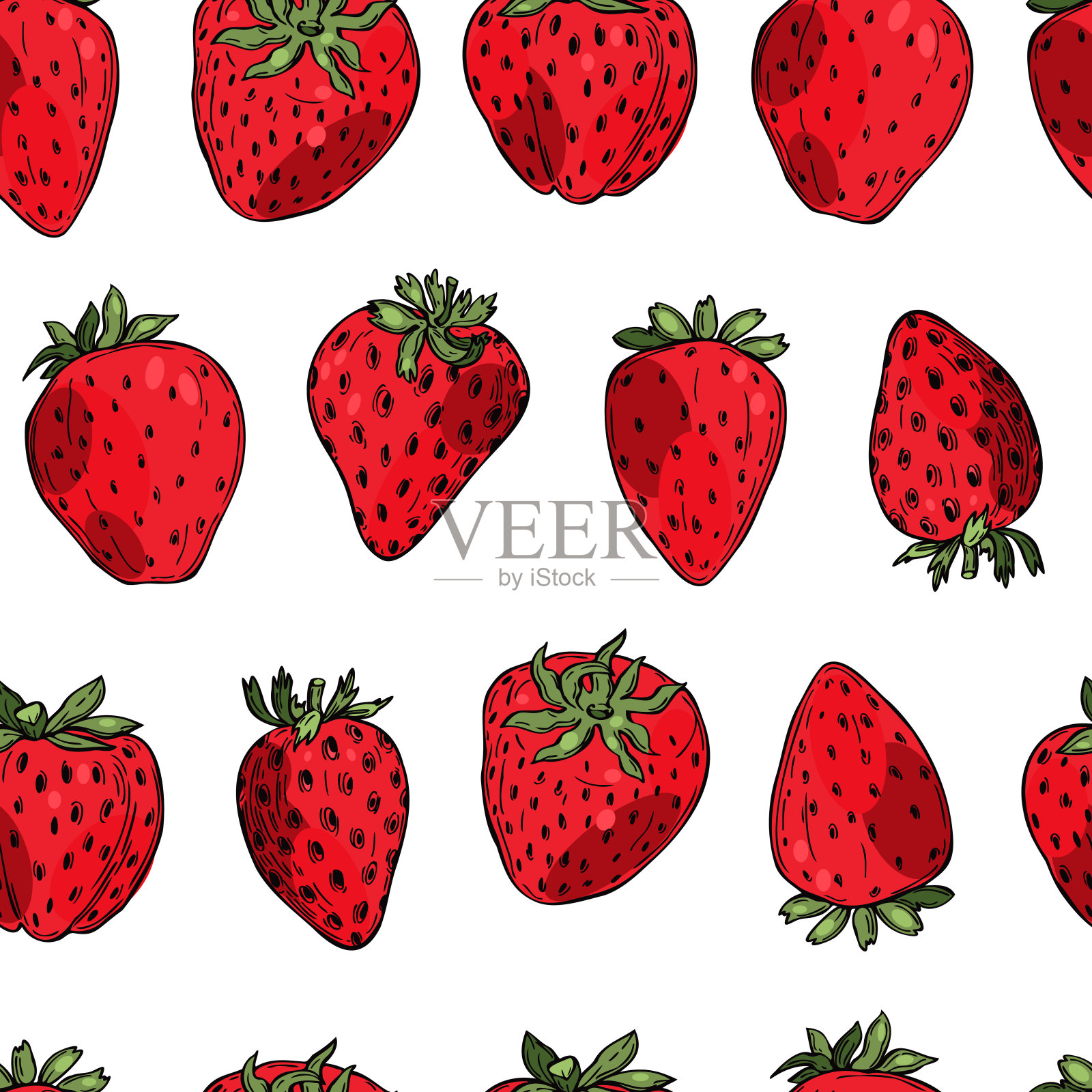 手绘草莓。向量无缝模式插画图片素材