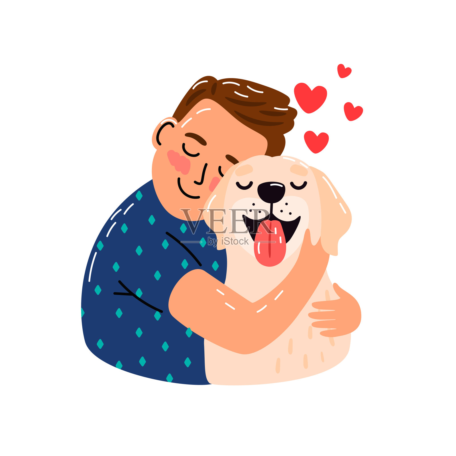 男孩拥抱狗插画图片素材