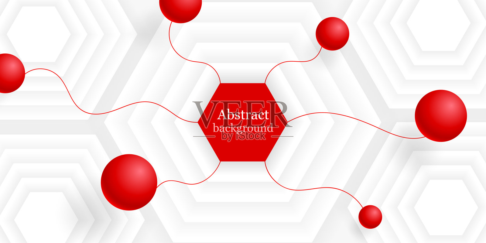 Аbstract背景3 d。六边形和动态的红色球体在白色的背景上。插画图片素材