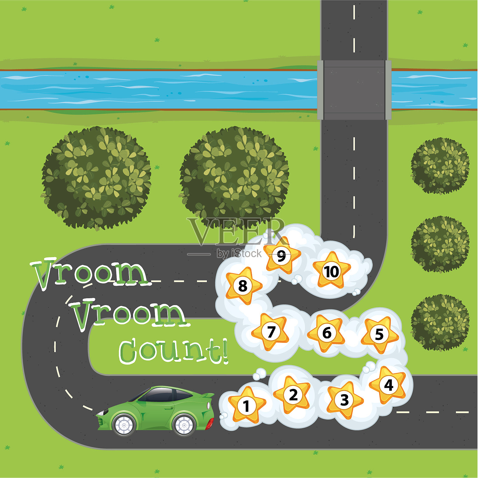 游戏模板与汽车和数字在道路上插画图片素材