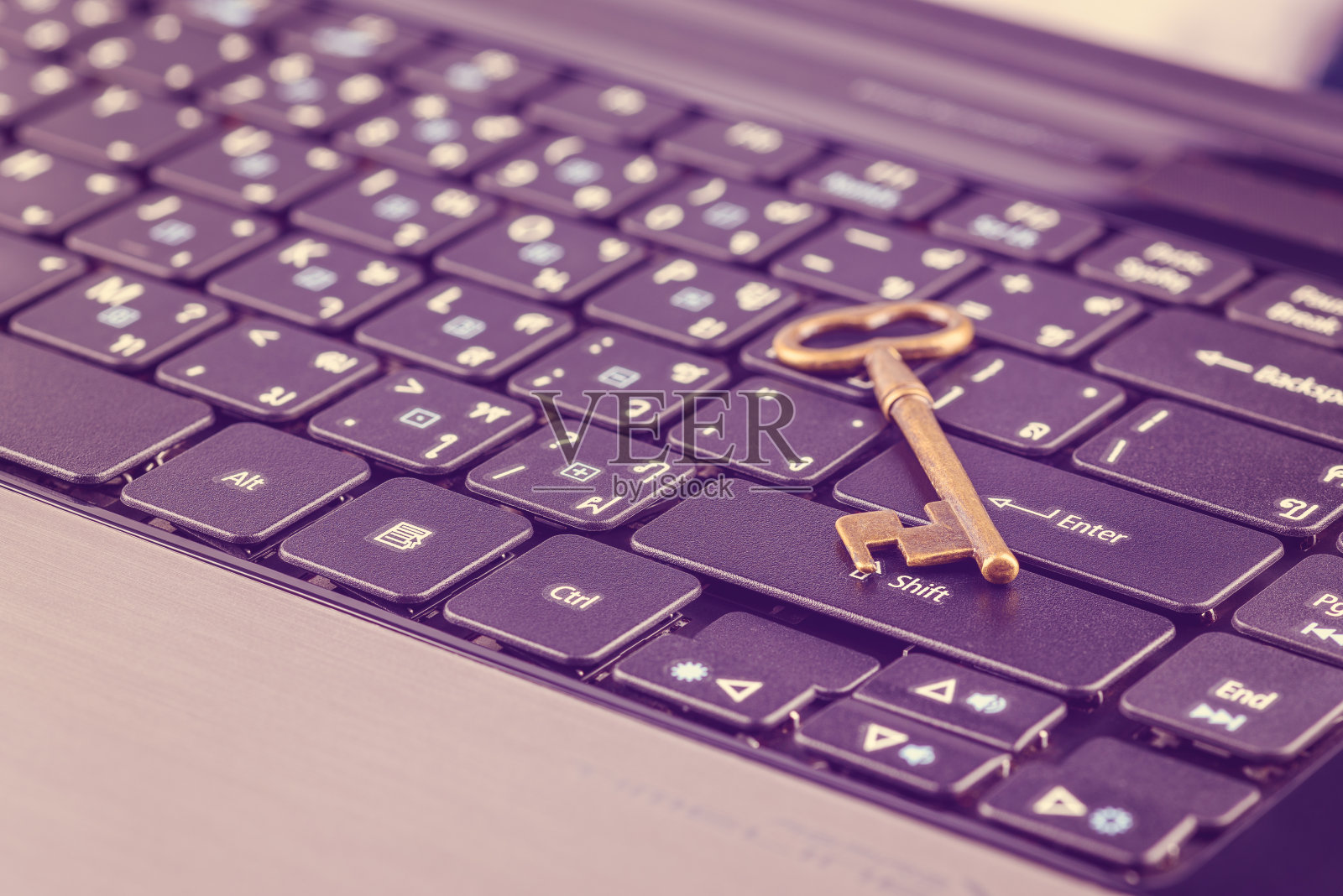 笔记本电脑键盘上的复古键照片摄影图片