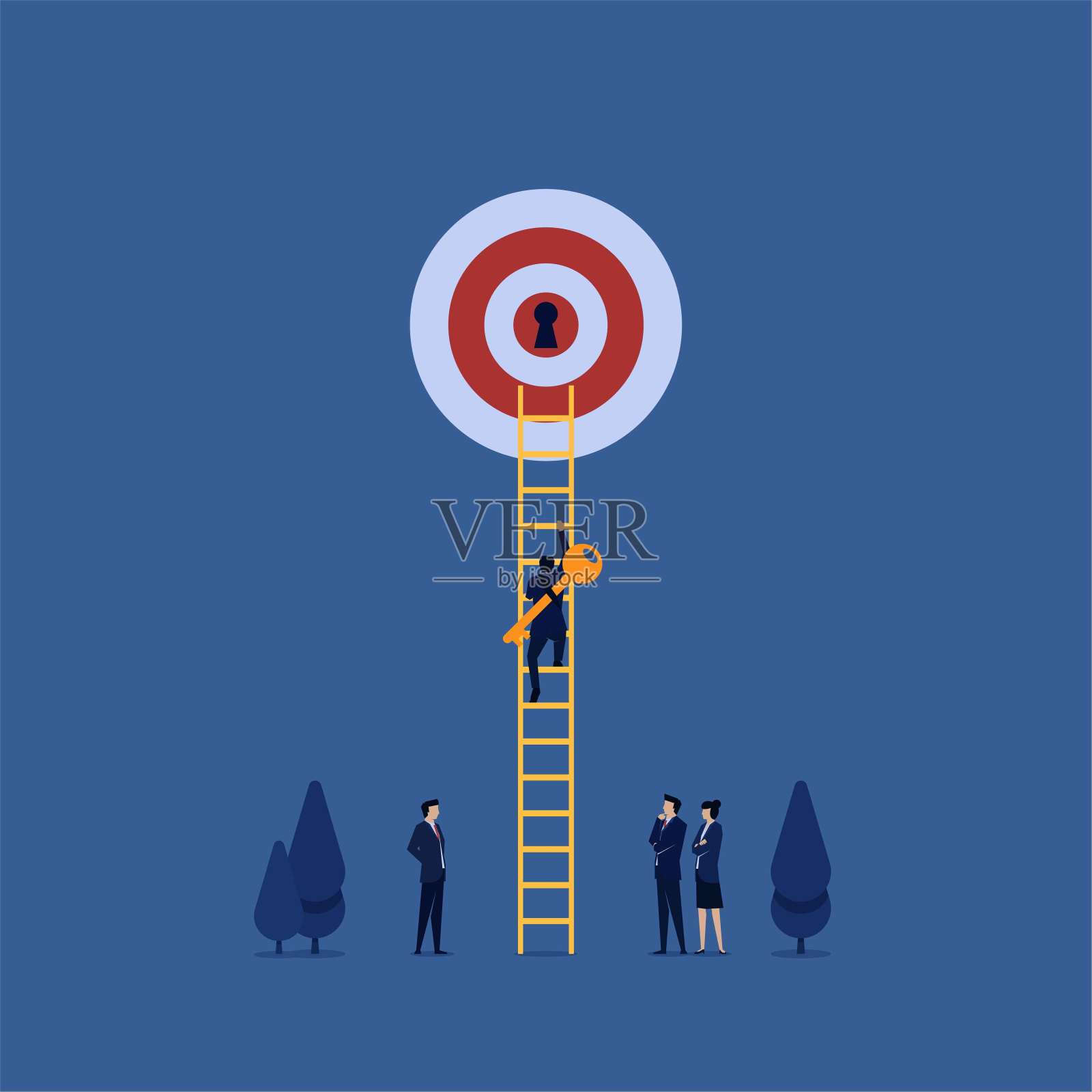 企业扁平化向量概念管理者带来钥匙和爬梯来解锁目标隐喻的进步。插画图片素材