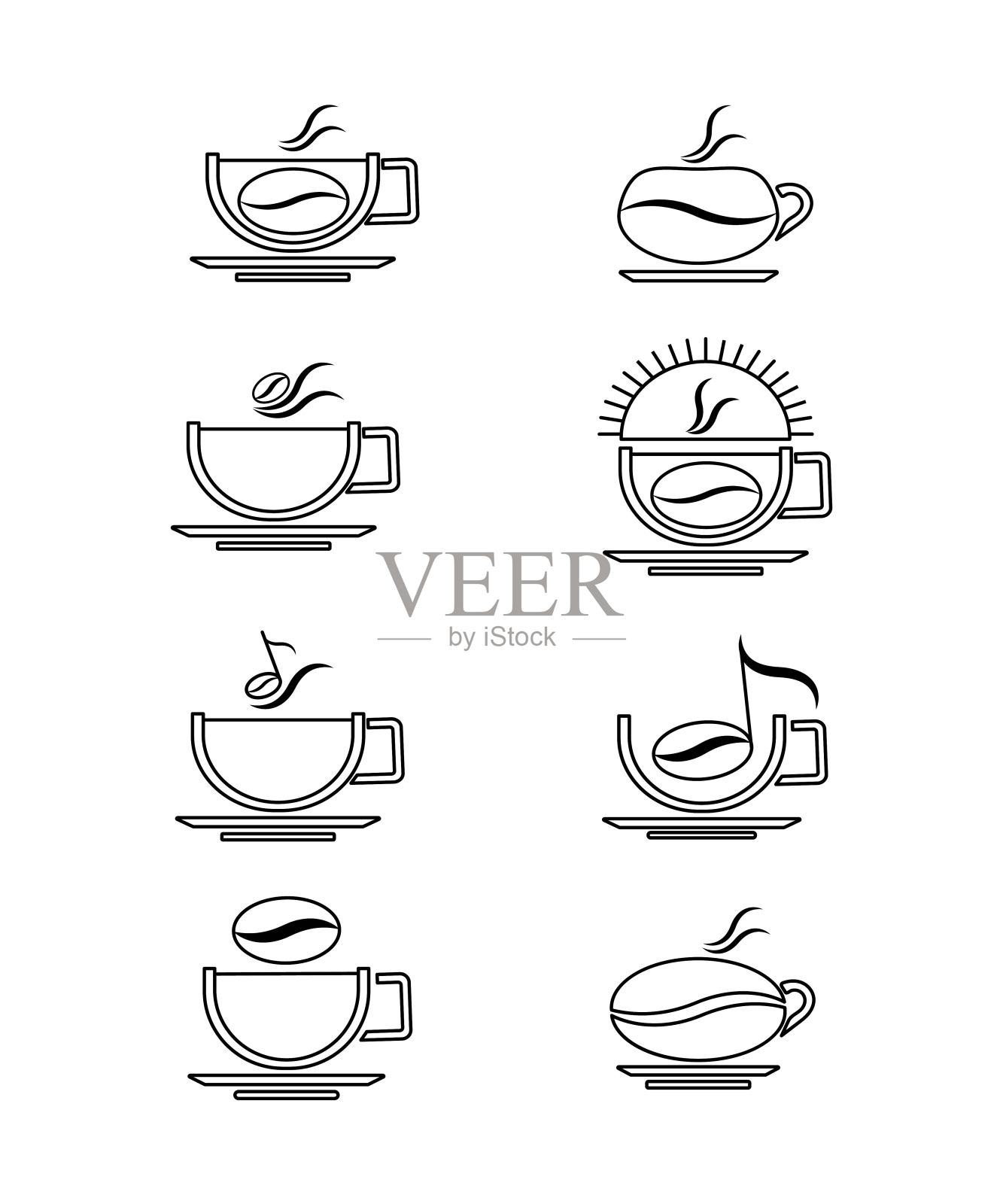 一套程式化的咖啡杯。插画图片素材