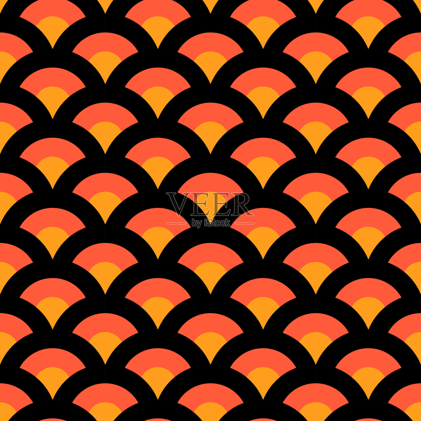 抽象的橙色，黄色日本无缝波模式的黑色背景。设计元素图片