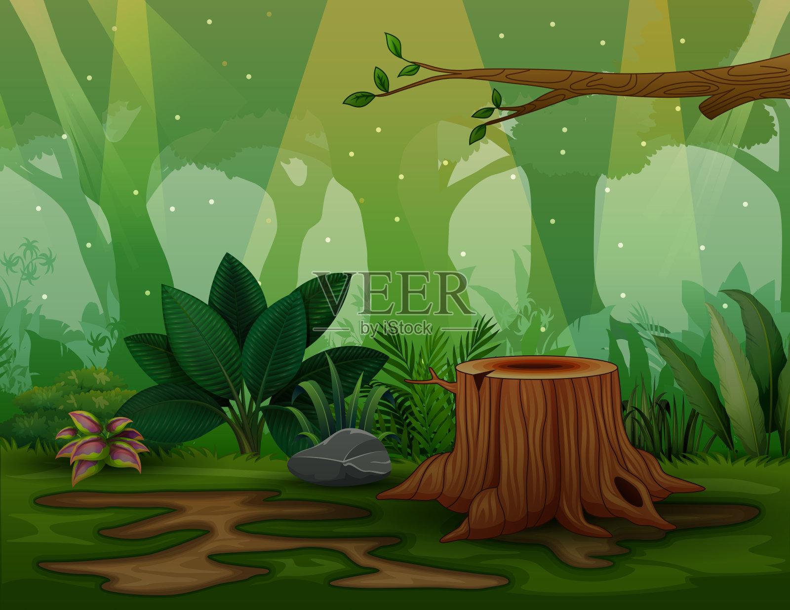 背景场景与树桩在森林插图插画图片素材