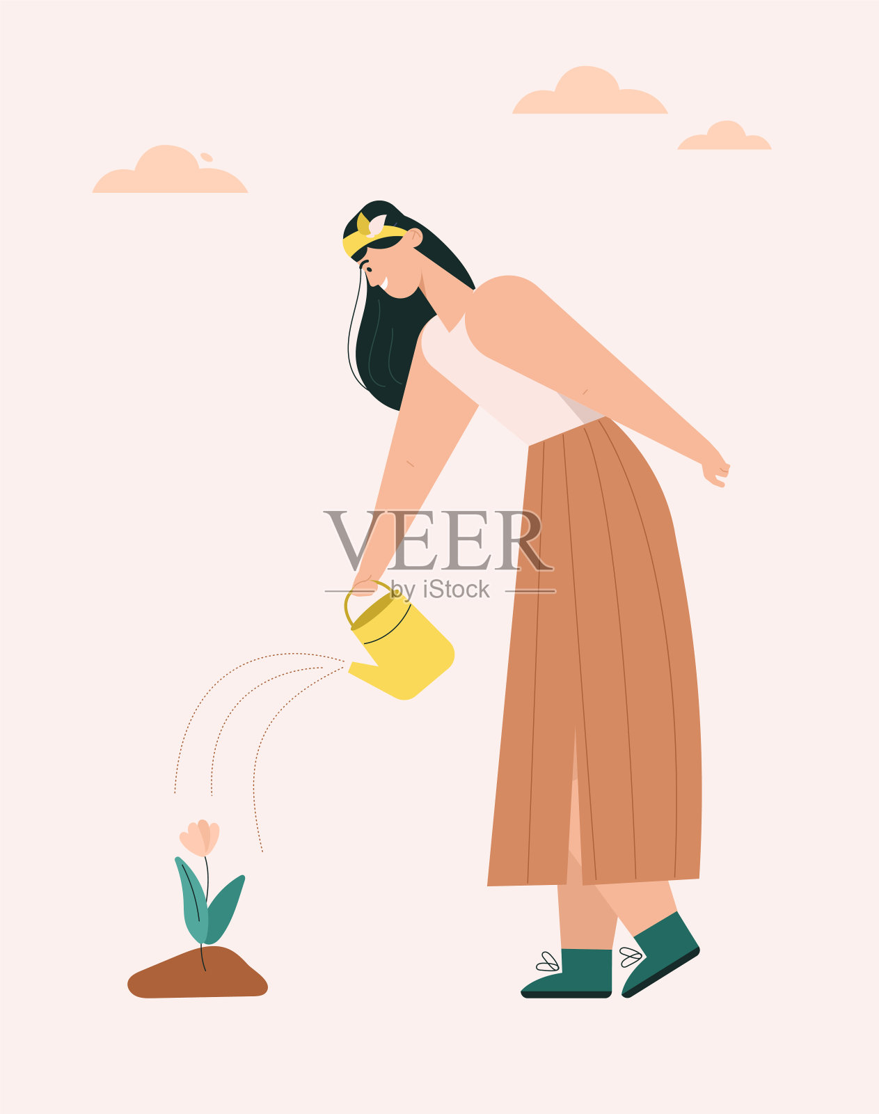 女人在浇花，农夫在农场干活插画图片素材
