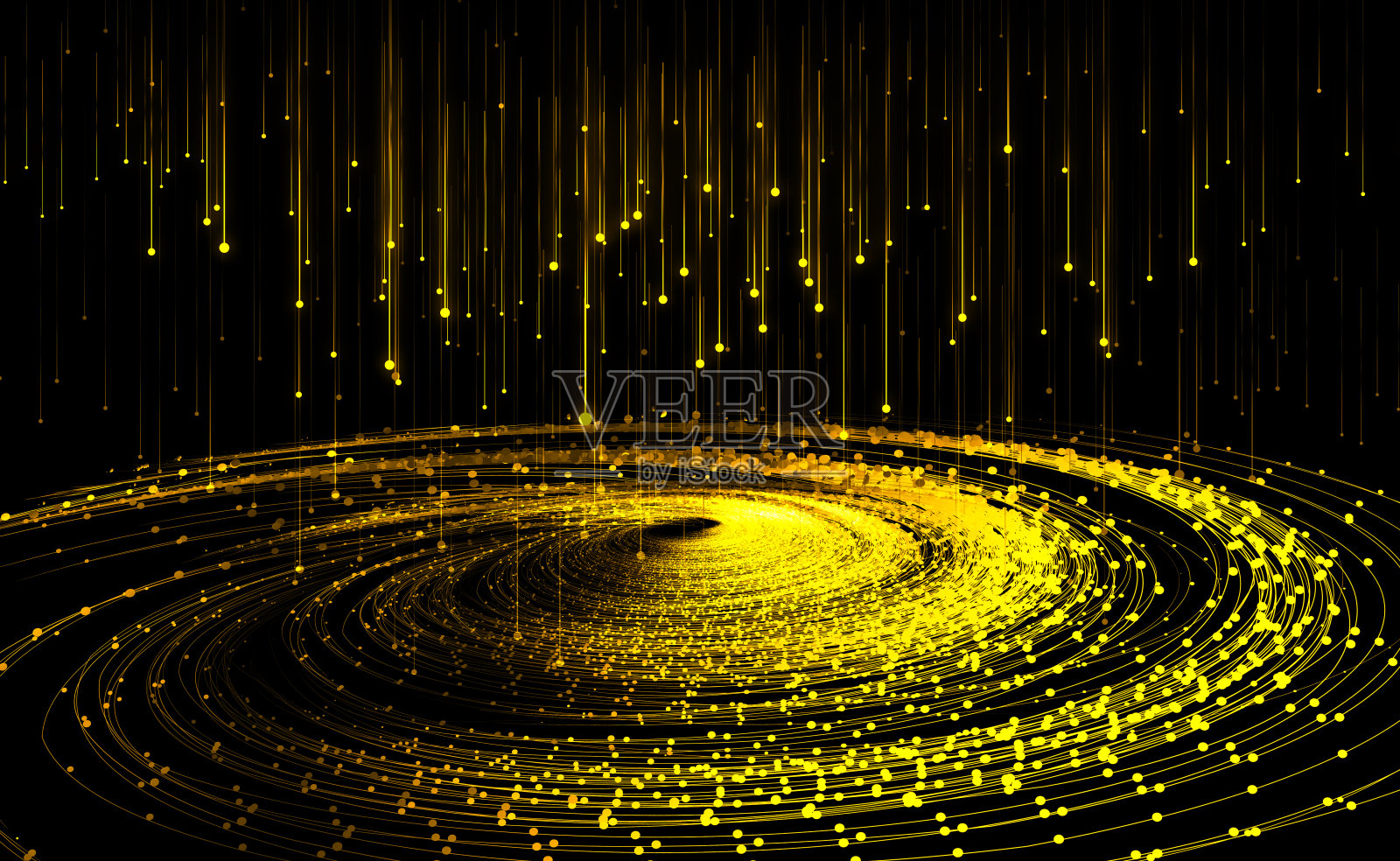 金点线粒子漩涡，大数据，通信技术背景。插画图片素材