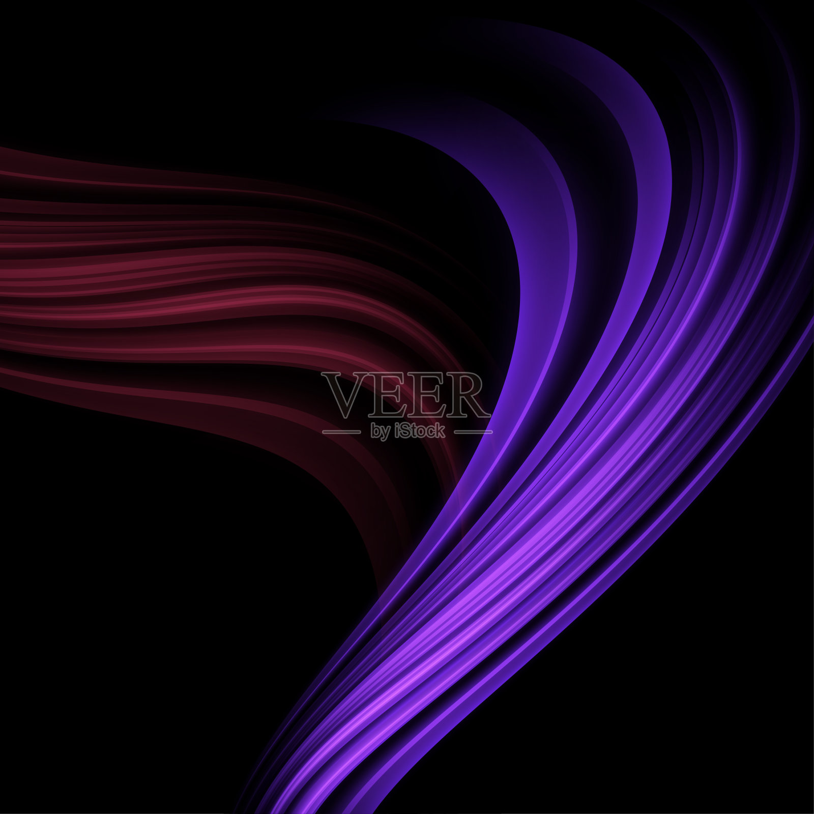 紫色抽象曲线上的黑色插画图片素材