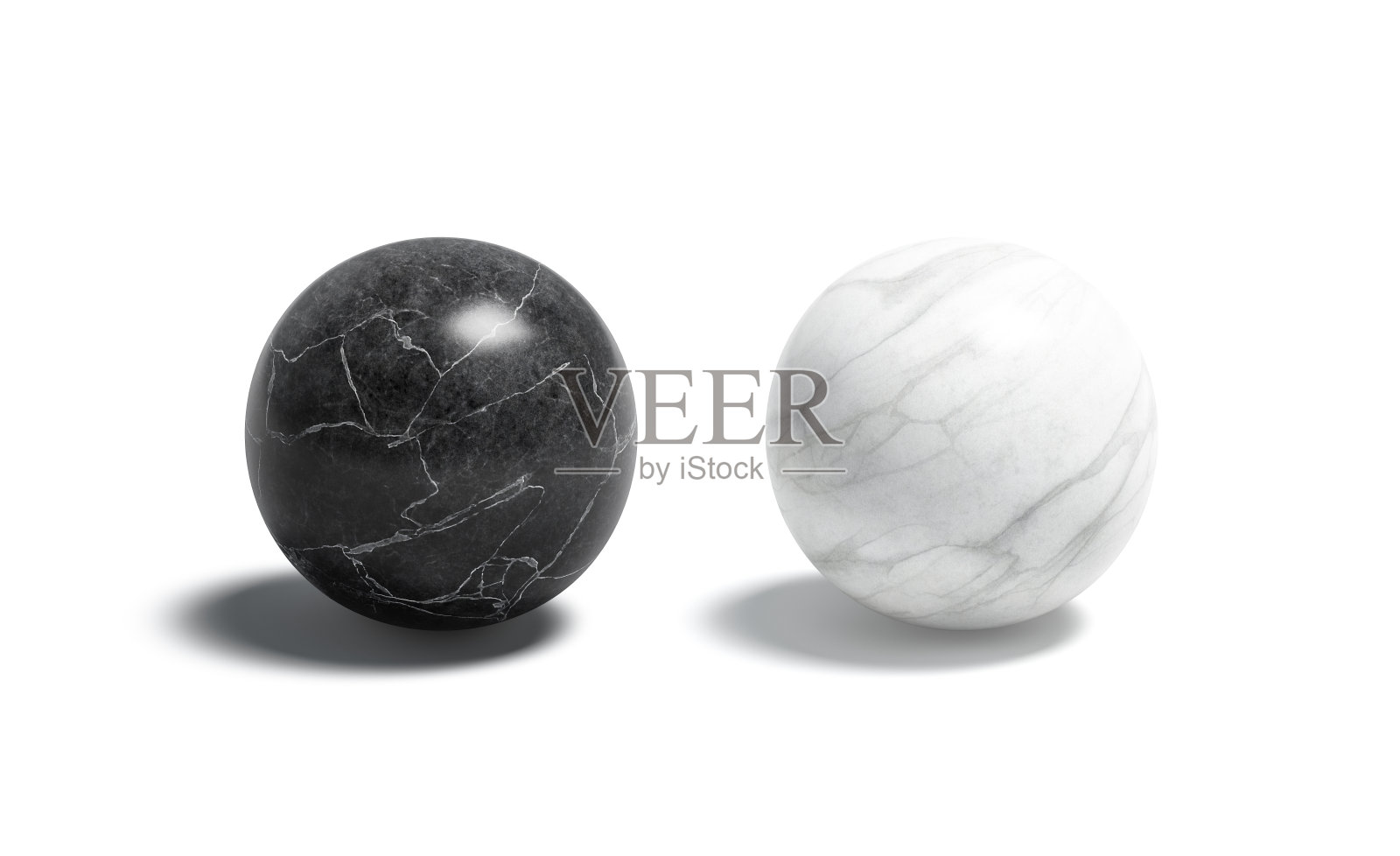 空白大理石黑色和白色球模型设置照片摄影图片