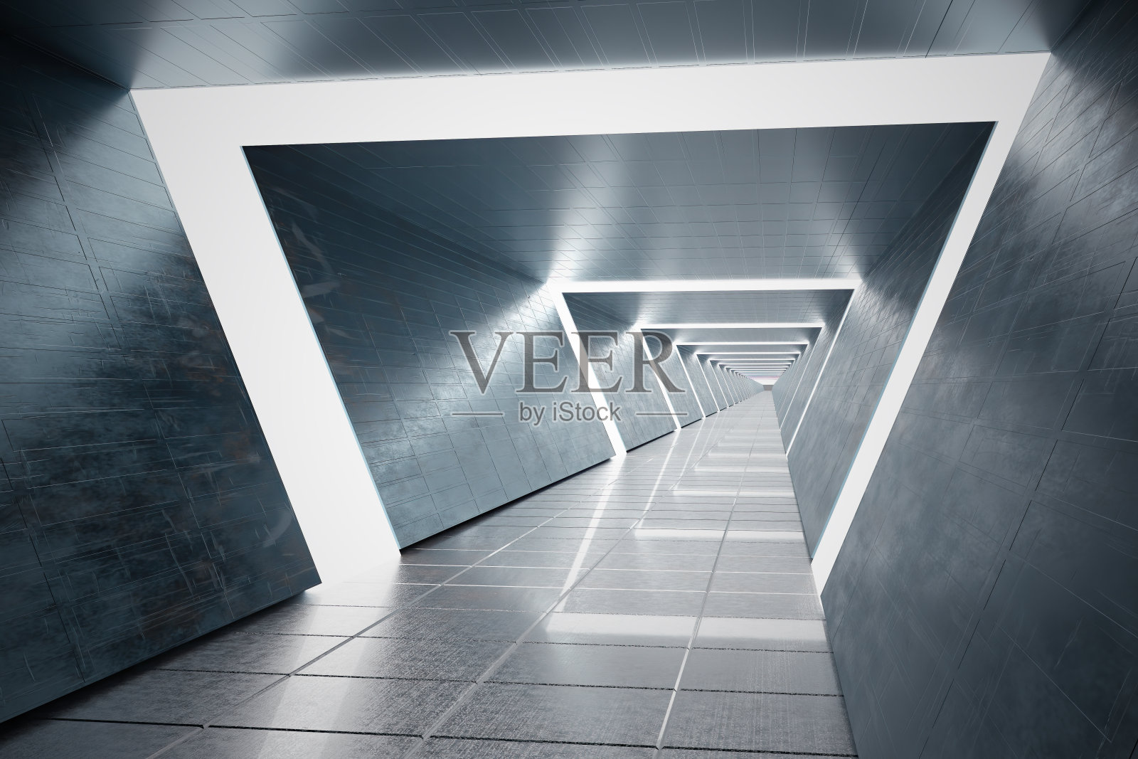 宇宙飞船中的未来长廊。3 d渲染插图。照片摄影图片