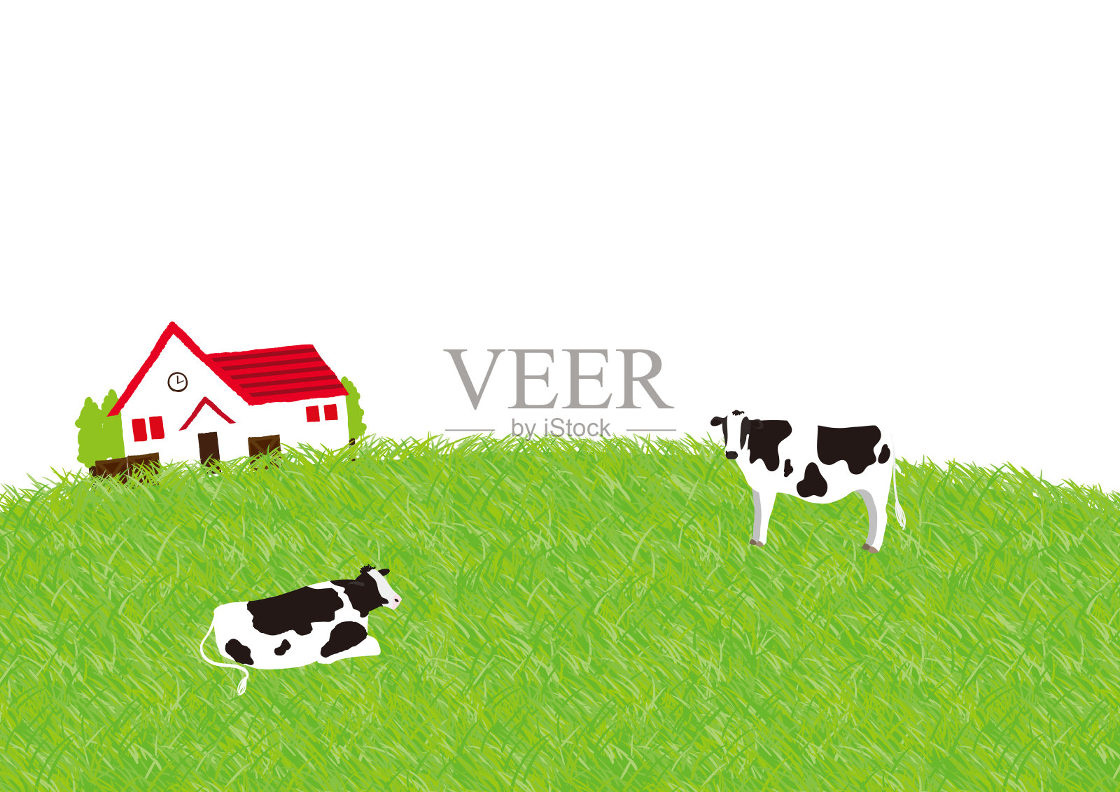 奶牛牧场和牧场小屋景观插图插画图片素材