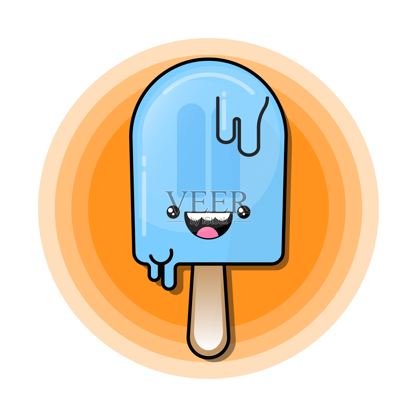 冰棒笑脸可爱蓝色冰淇淋角色插画向量设计元素图片