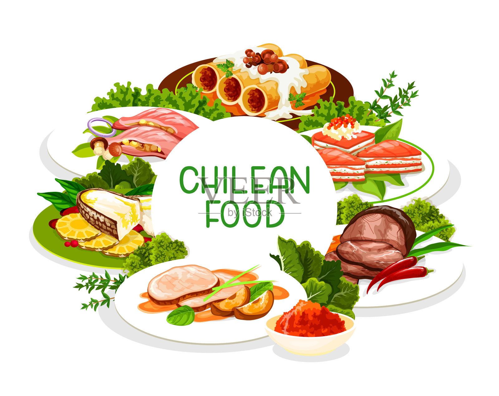 智利美食餐厅和酒吧菜单菜肴插画图片素材