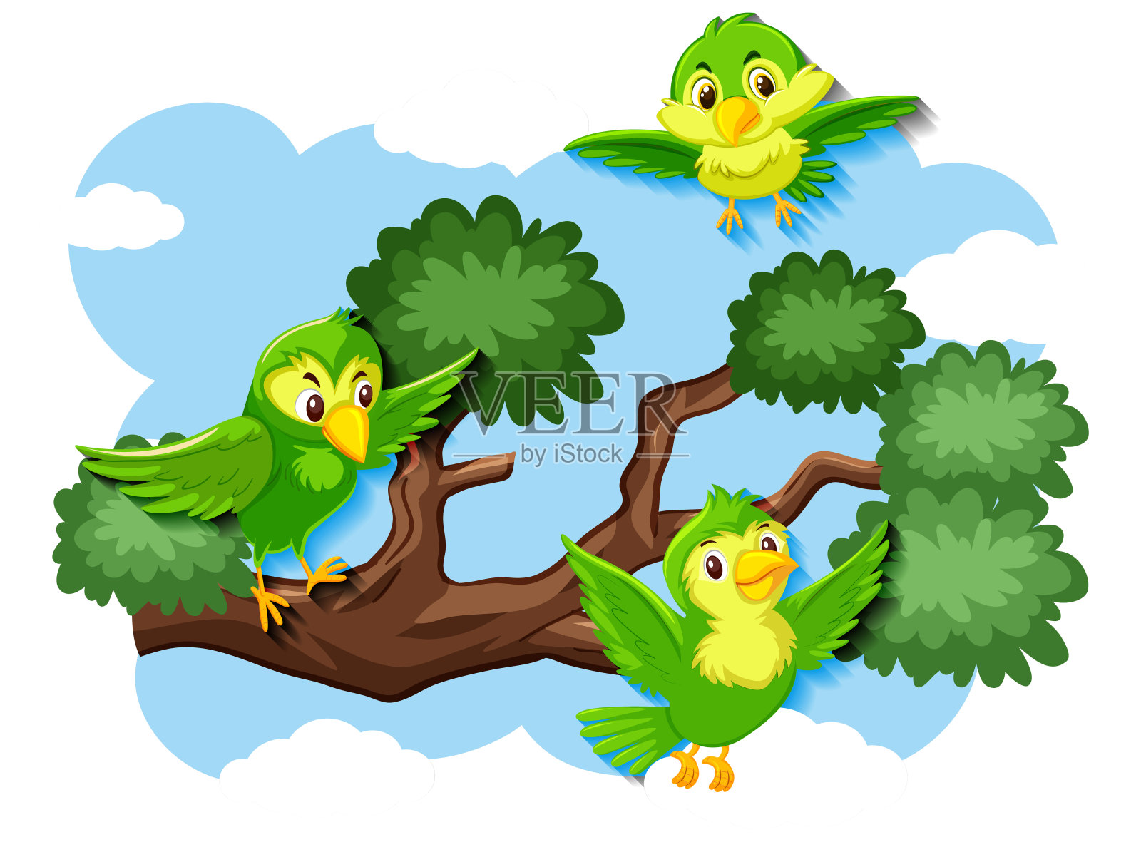 快乐的小鸟在大自然中飞翔插画图片素材