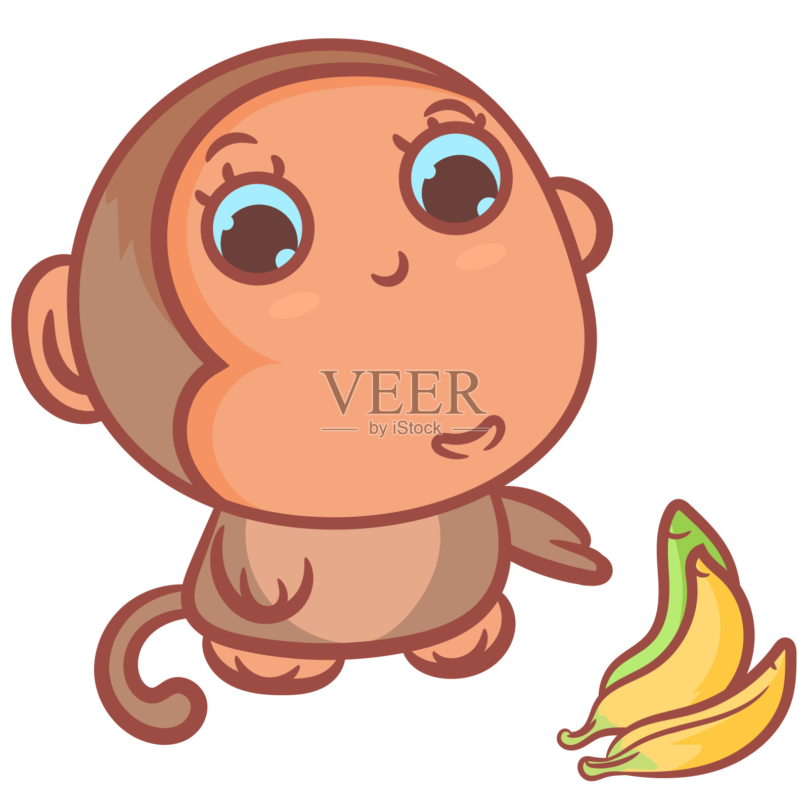 小猴子拿着熟香蕉插画图片素材