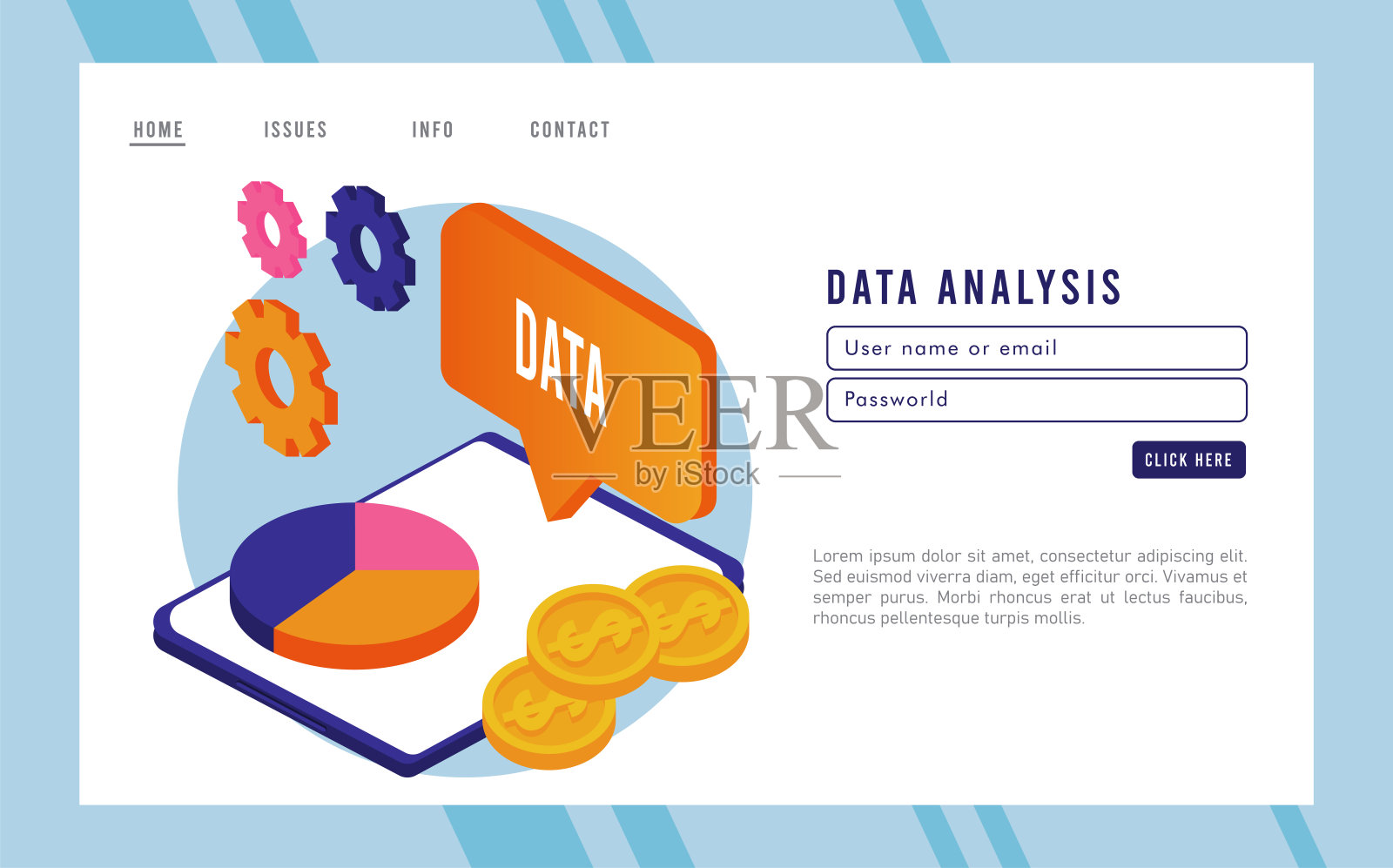 数据分析技术与平板设备和统计馅饼插画图片素材