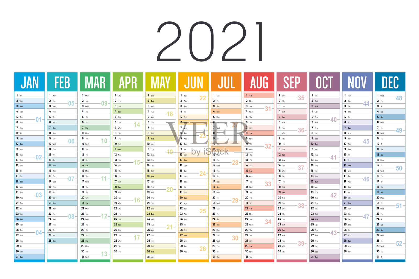 2021年一页彩色日历设计模板素材