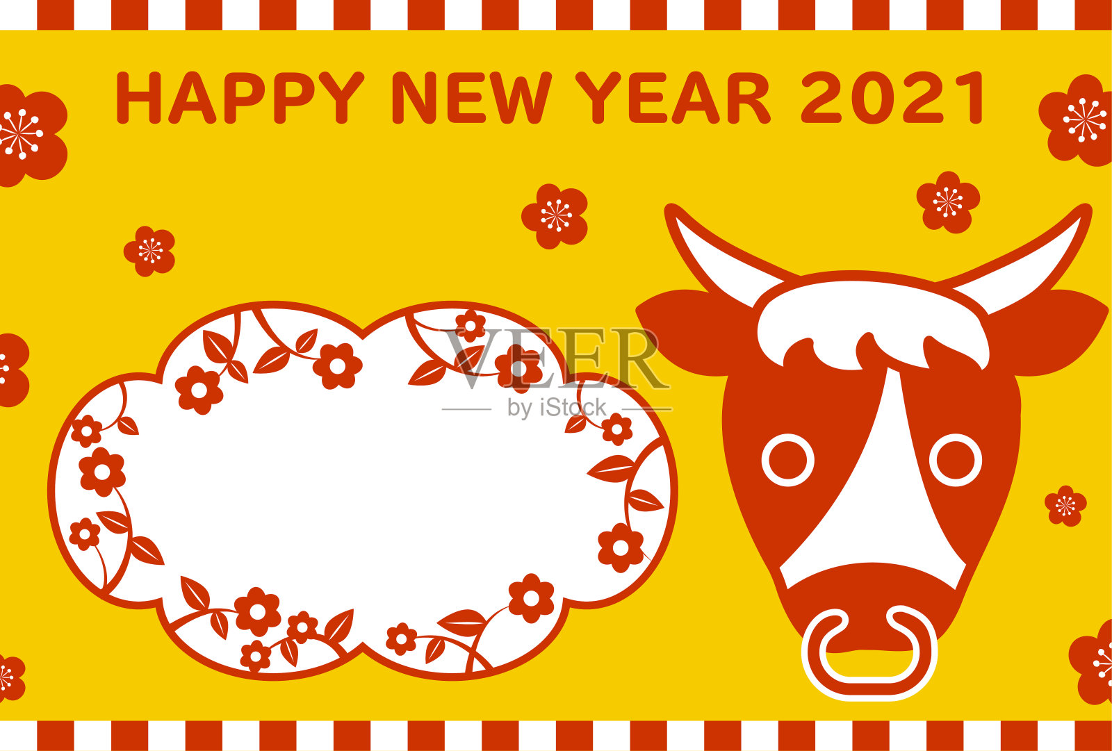 2021年新年贺卡简单牛相框设计模板素材