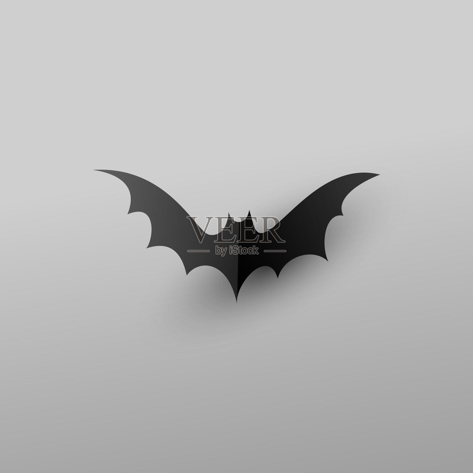 万圣节手绘黑色蝙蝠与阴影孤立在白色的背景。蝙蝠剪影。矢量插图。插画图片素材