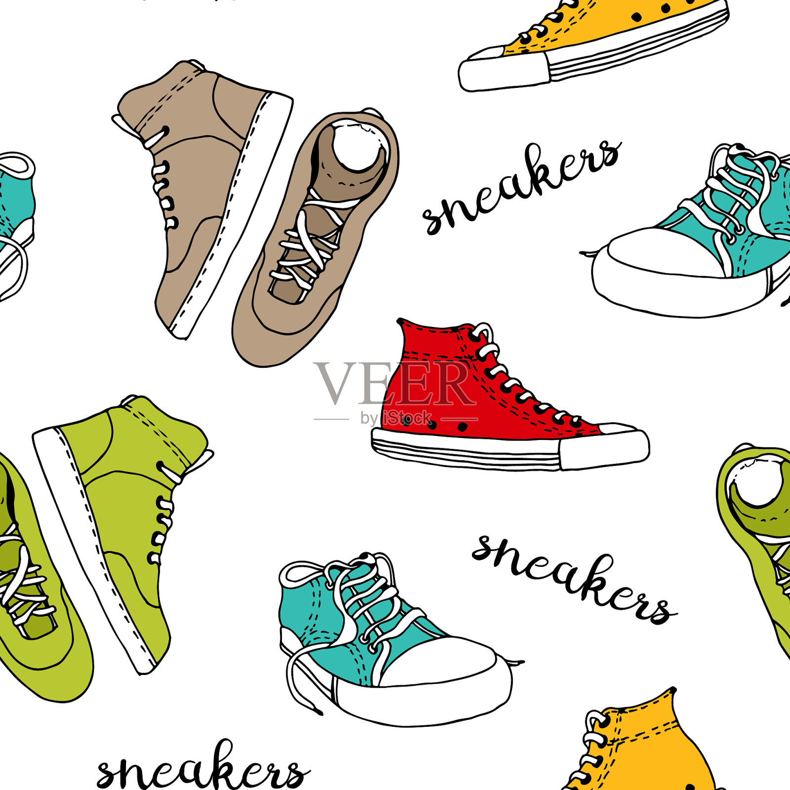 运动鞋素描无缝图案活动鞋插画图片素材