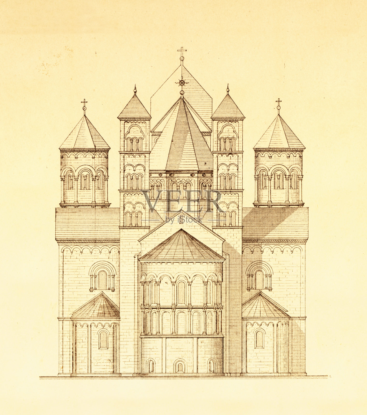 德国Maria Laach修道院|古董建筑插图插画图片素材