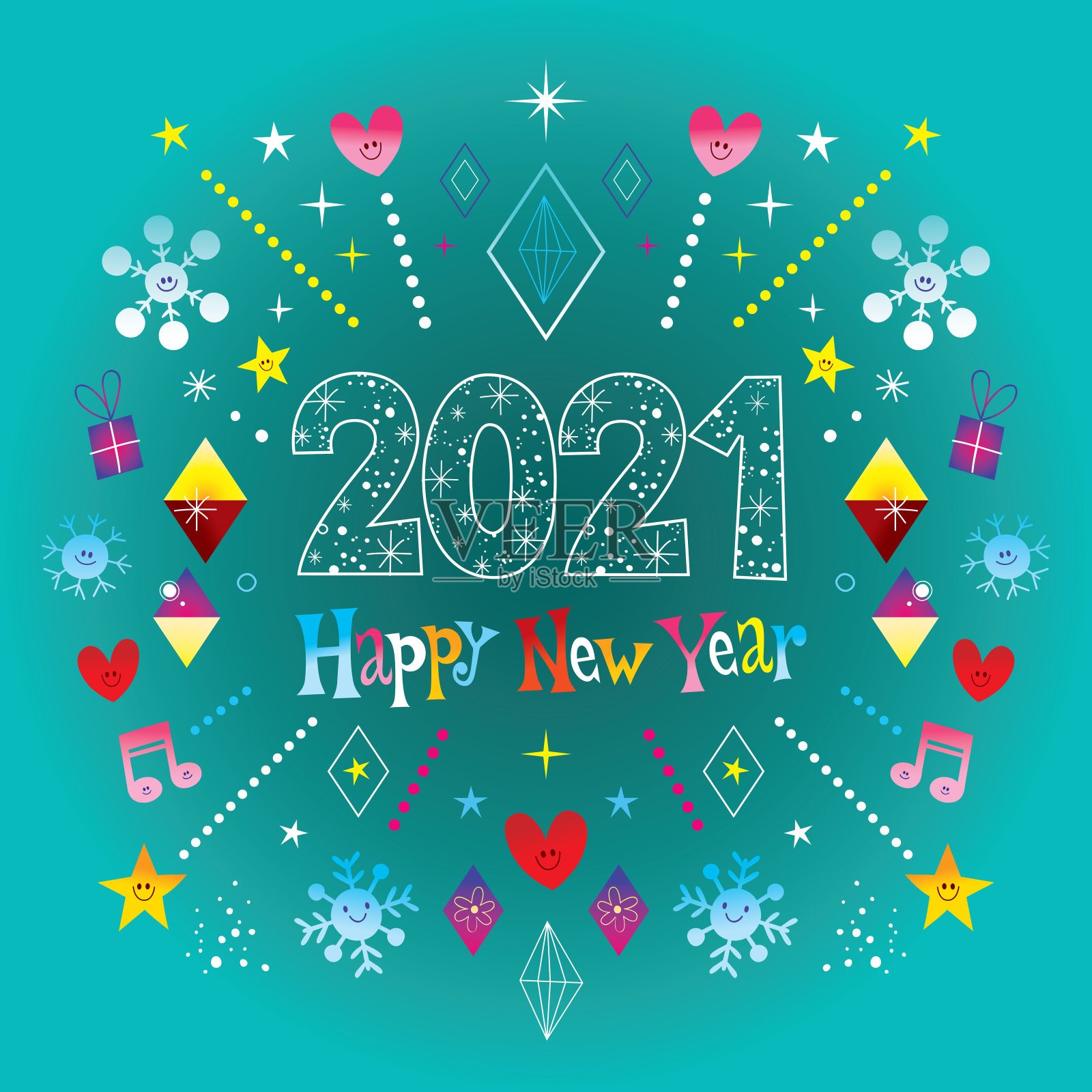 2021年新年快乐贺卡插画图片素材
