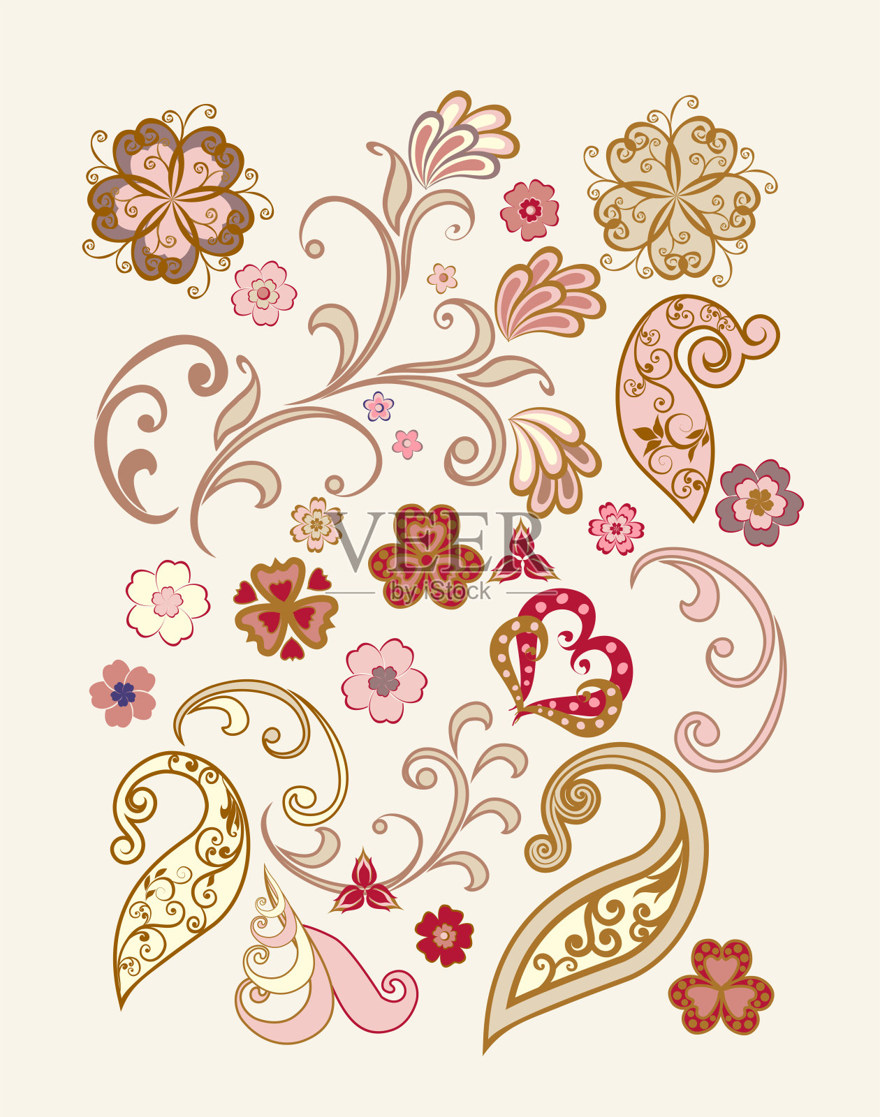 矢量装饰设计佩斯利，花卉元素。插画图片素材