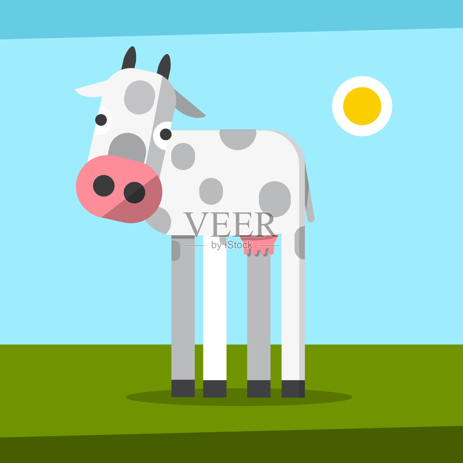 斑点小牛-田野上的小奶牛插画图片素材