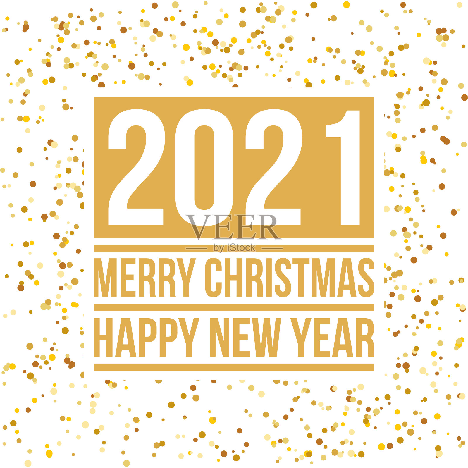 2021年圣诞快乐，新年贺卡上撒着金色纸屑插画图片素材
