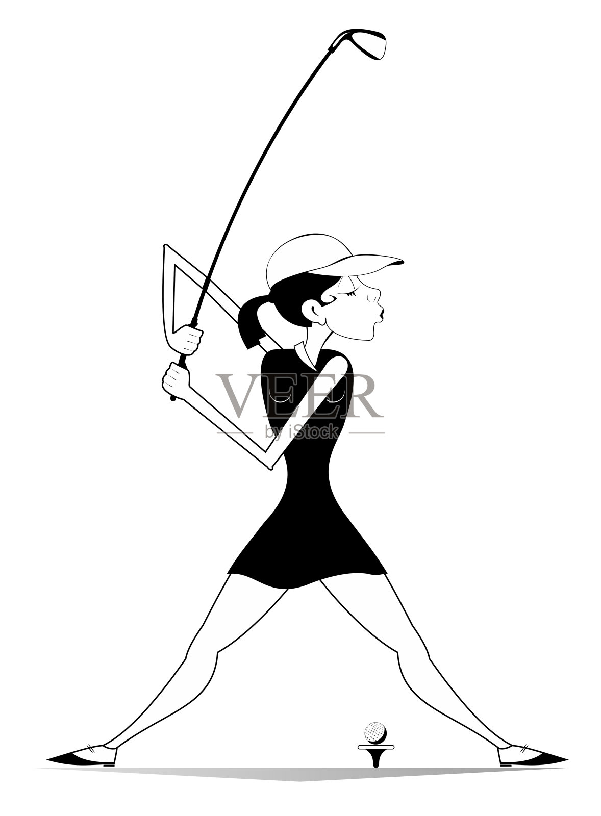 年轻的高尔夫球手女子打高尔夫插图插画图片素材