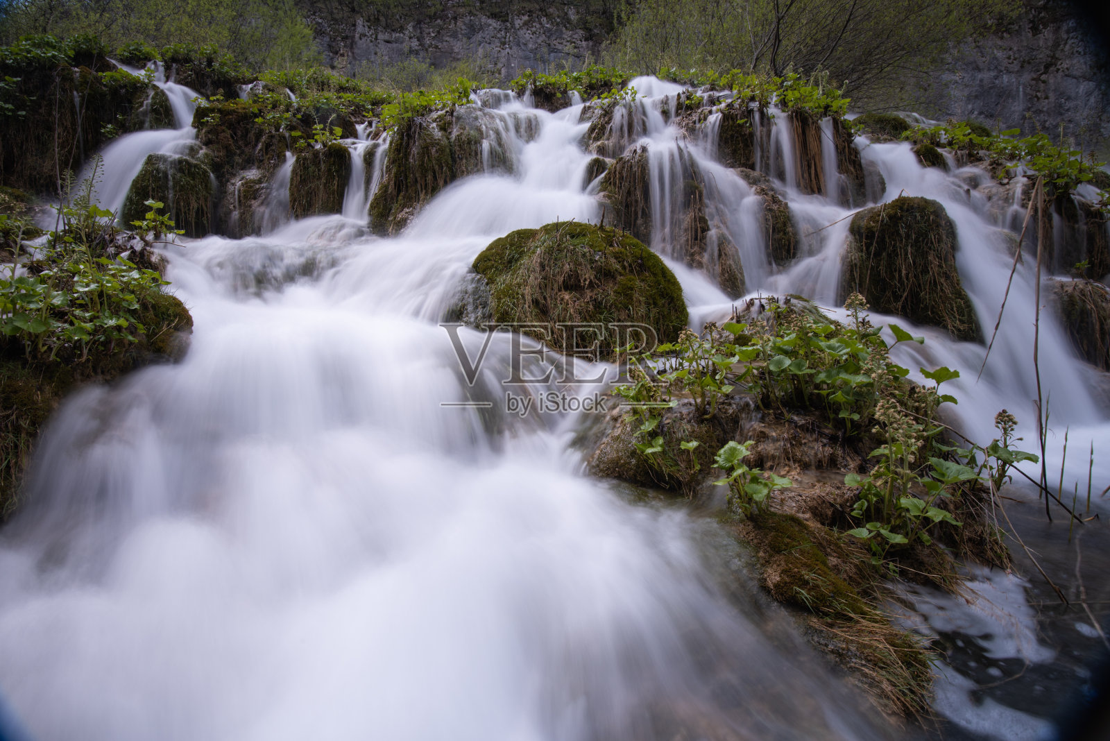 克罗地亚Plitvice国家公园的小溪。照片摄影图片