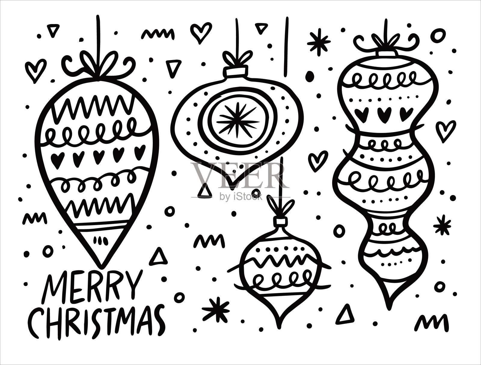 圣诞球。黑白矢量插图。插画图片素材