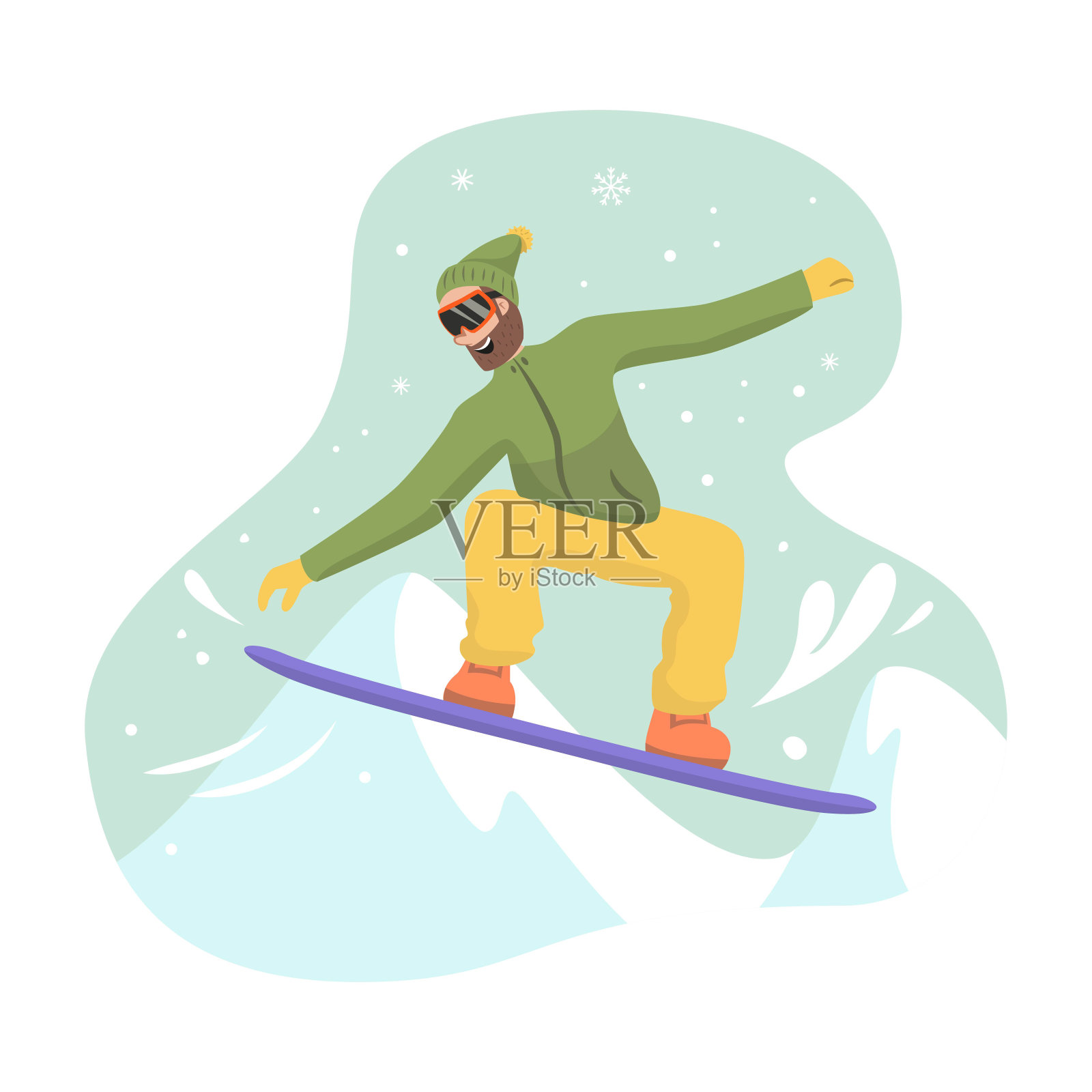 卡通滑雪板在滑雪场。插画图片素材