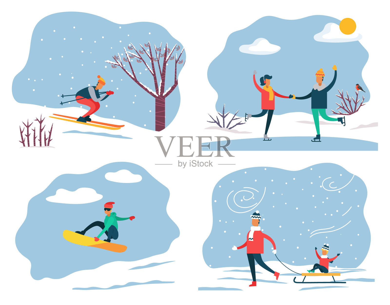 冬季极限活动，单板滑雪插画图片素材