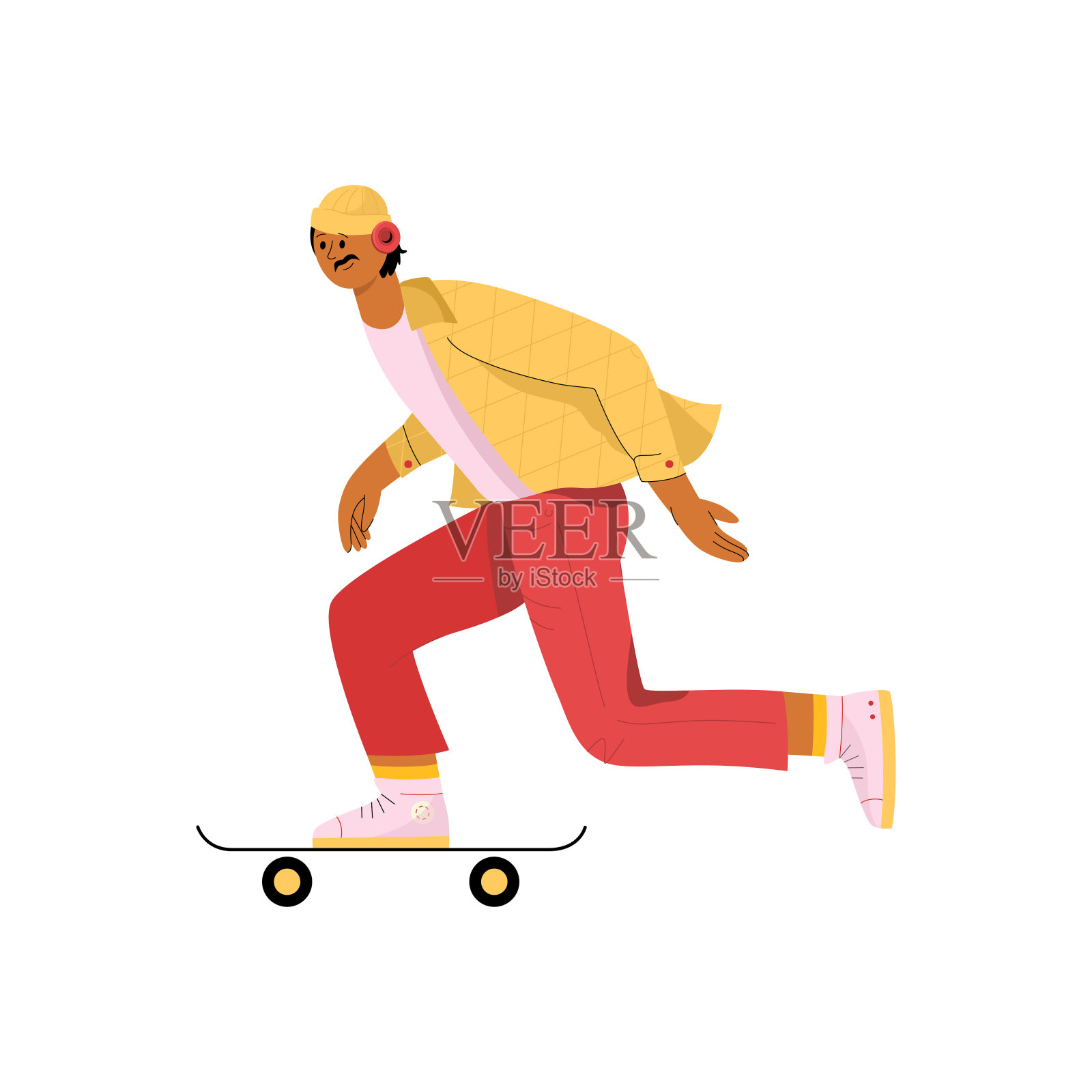 骑滑板的年轻人。时尚的男性溜冰者在休闲服装插画图片素材