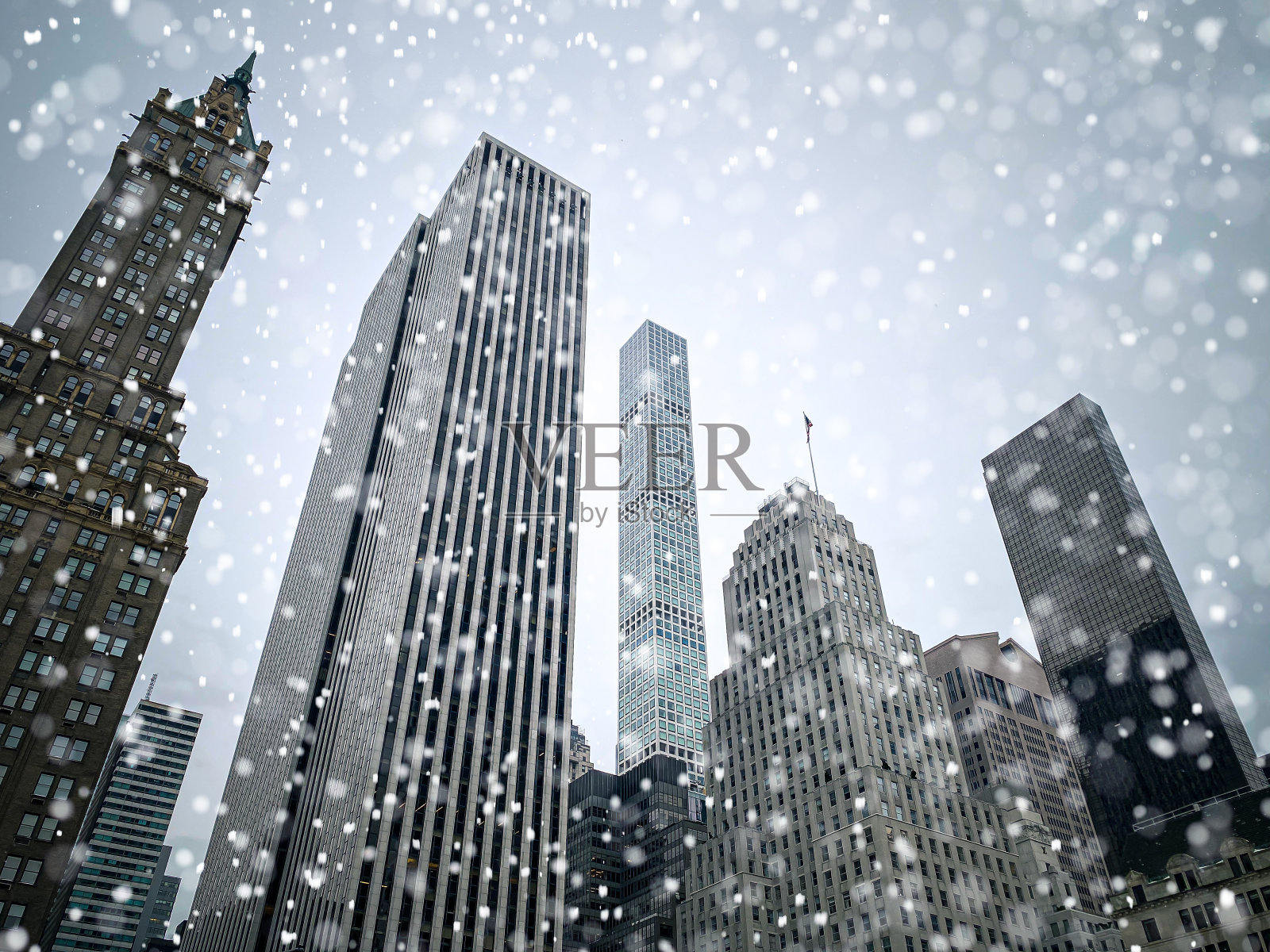 雪在曼哈顿照片摄影图片