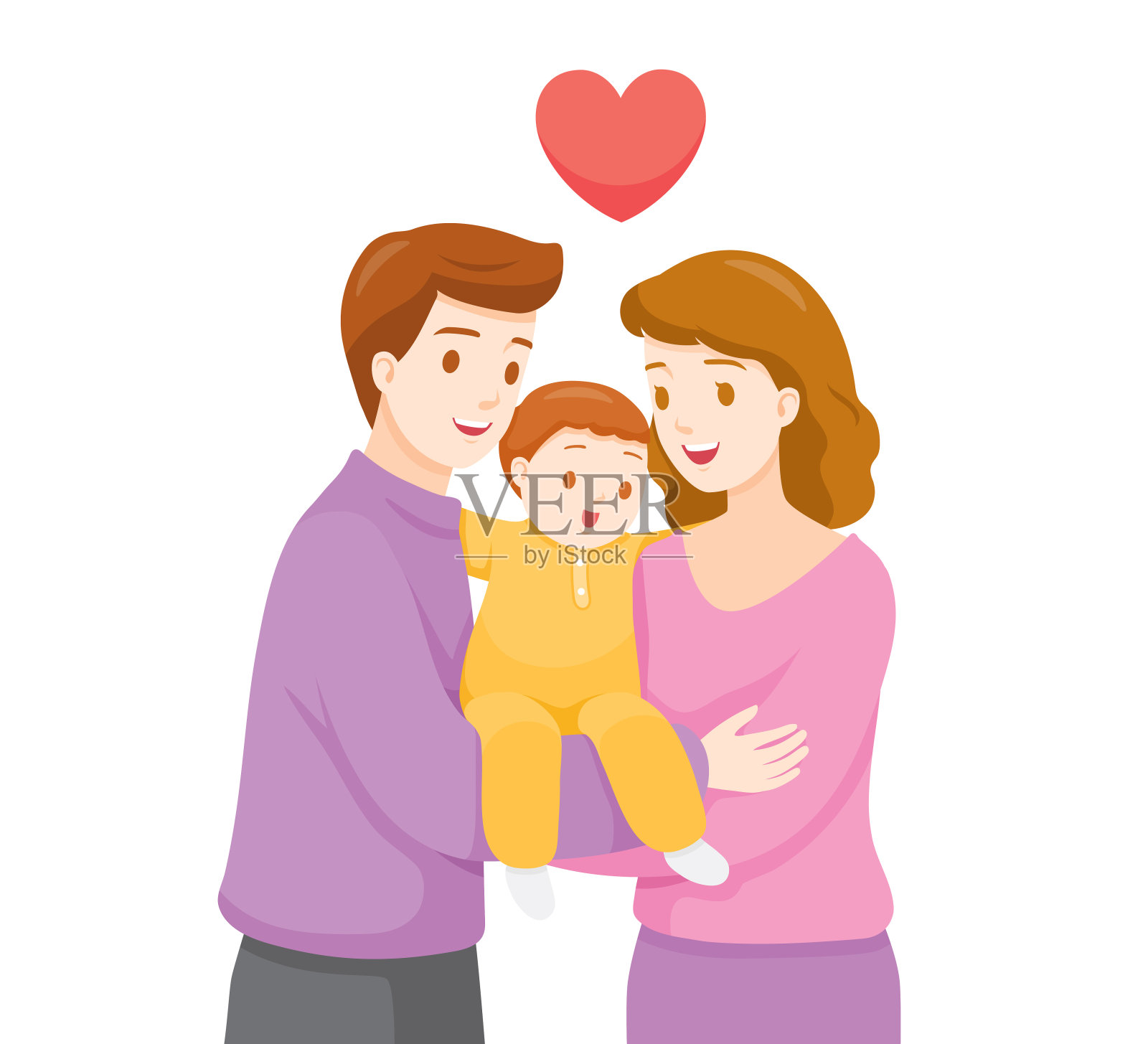 父母和孩子拥抱，情人，情人节插画图片素材
