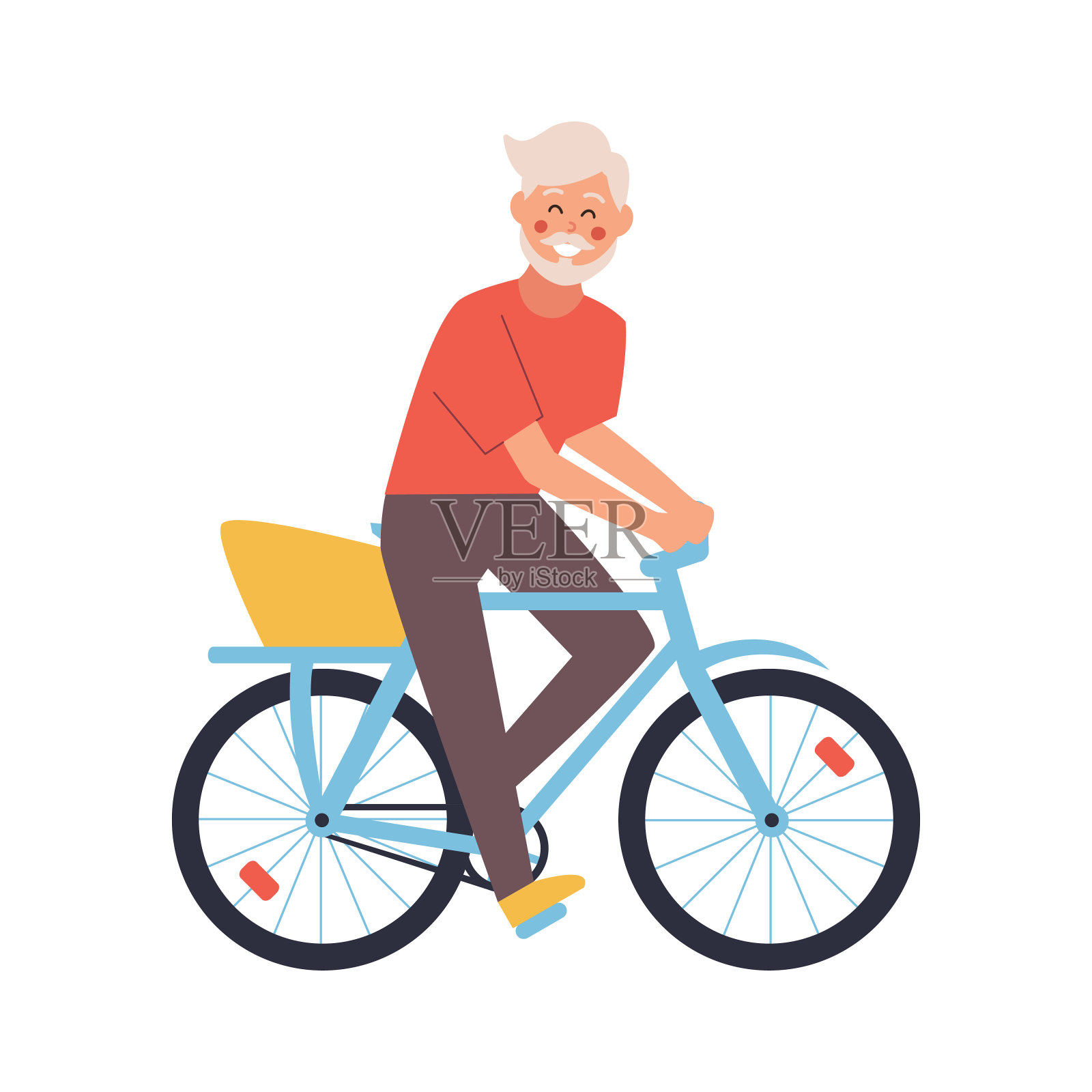 爷爷性格骑自行车。矢量平面卡通插图设计元素图片