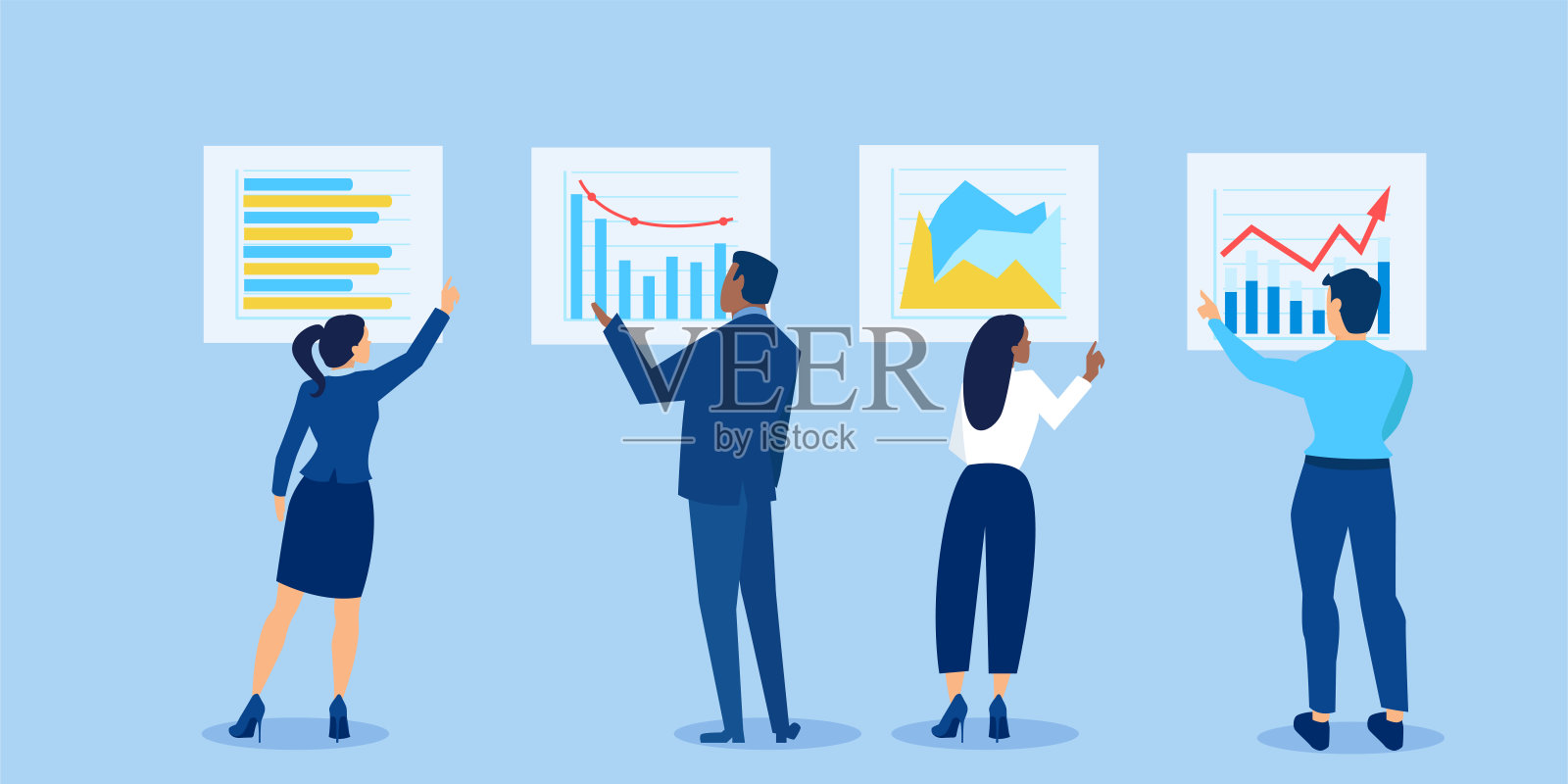 分析财务报告和投资机会的商人向量，回顾图表和图表插画图片素材