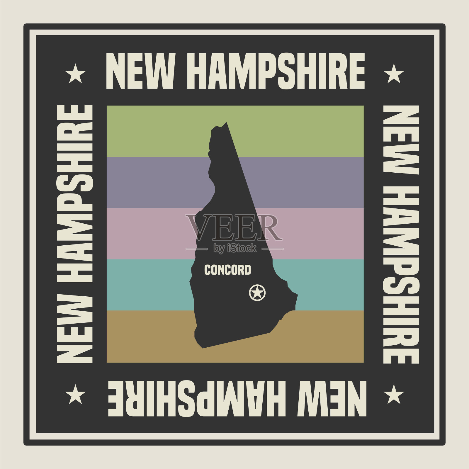 抽象的方形邮票或签名与美国新罕布什尔州的名字插画图片素材