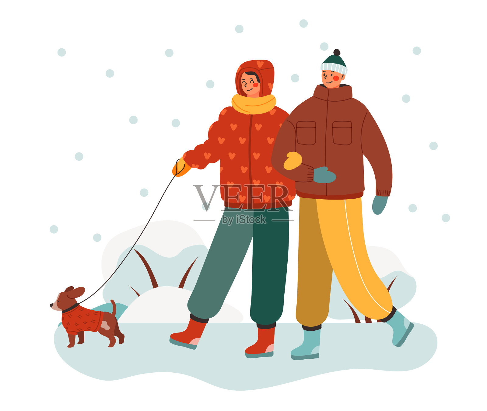天气和人们在冬天散步的概念插画图片素材