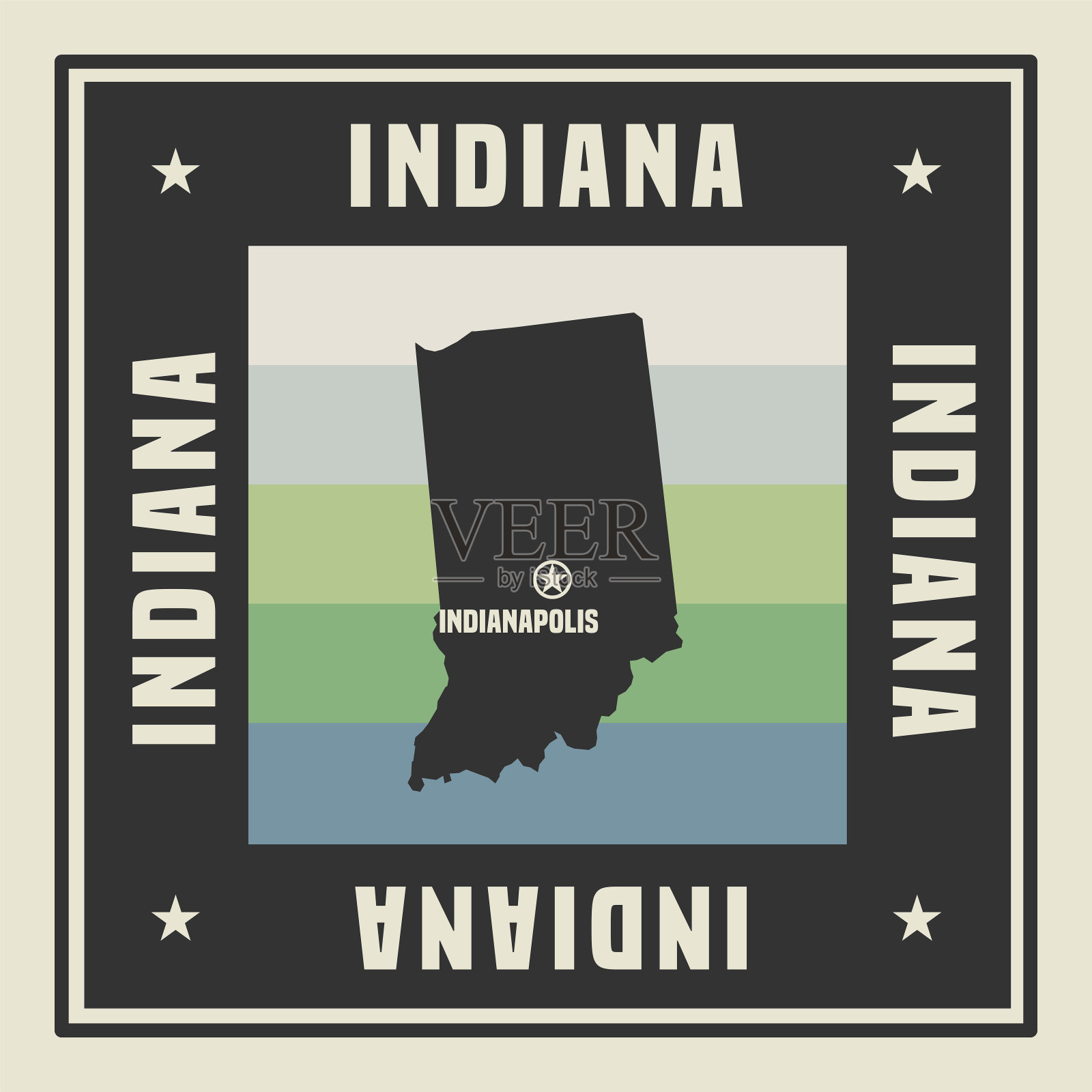 抽象的方形邮票或签名与美国印第安纳州的名字插画图片素材