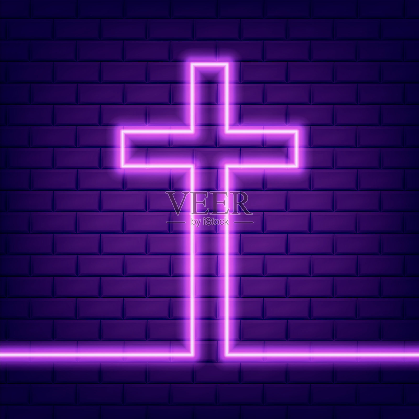 基督教十字发光霓虹灯或LED条灯。矢量插图。插画图片素材